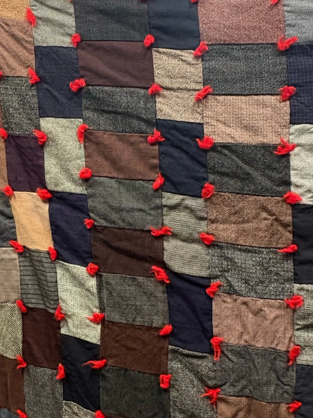Patchwork Quilted Throw Heavy Wool Made From Men Suits Vintage Classic